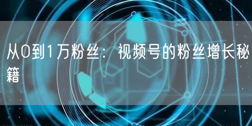 从0到1万粉丝：视频号的粉丝增长秘籍