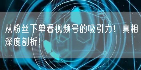 从粉丝下单看视频号的吸引力！真相深度剖析！