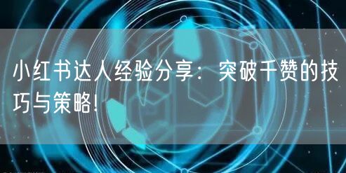 小红书达人经验分享：突破千赞的技巧与策略!
