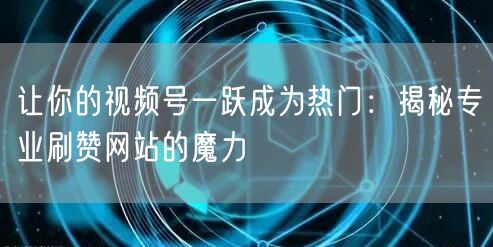 让你的视频号一跃成为热门：揭秘专业刷赞网