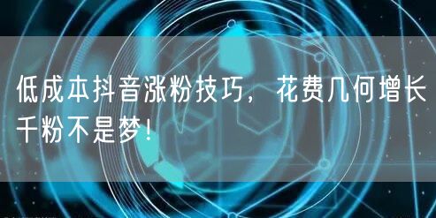 低成本抖音涨粉技巧，花费几何增长千粉不是