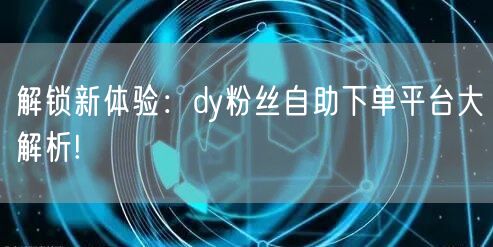 解锁新体验：dy粉丝自助下单平台大解析!