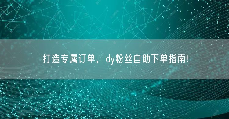 打造专属订单，dy粉丝自助下单指南!